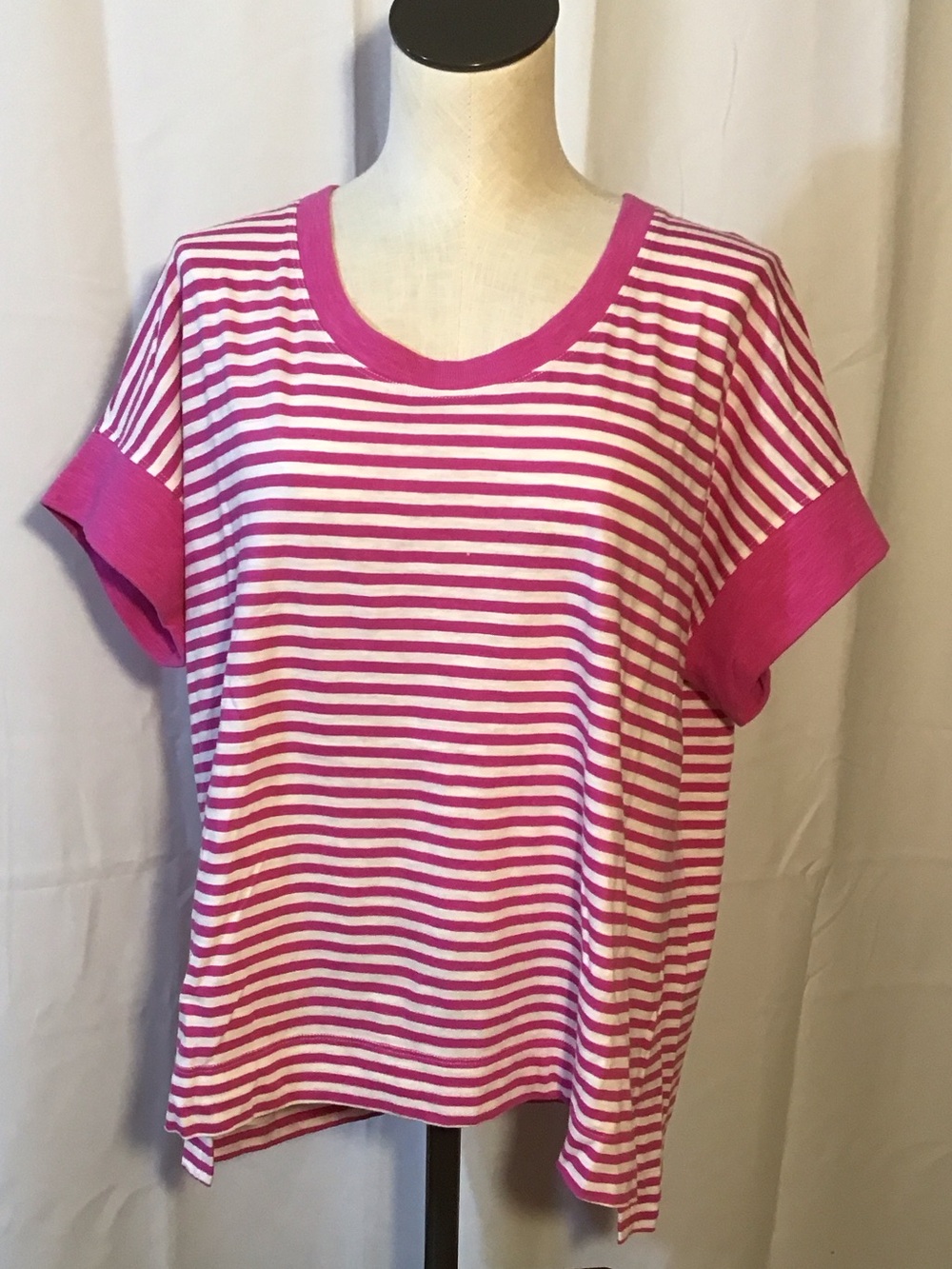 CAbi Pink and White Striped Short Sleeve Tee